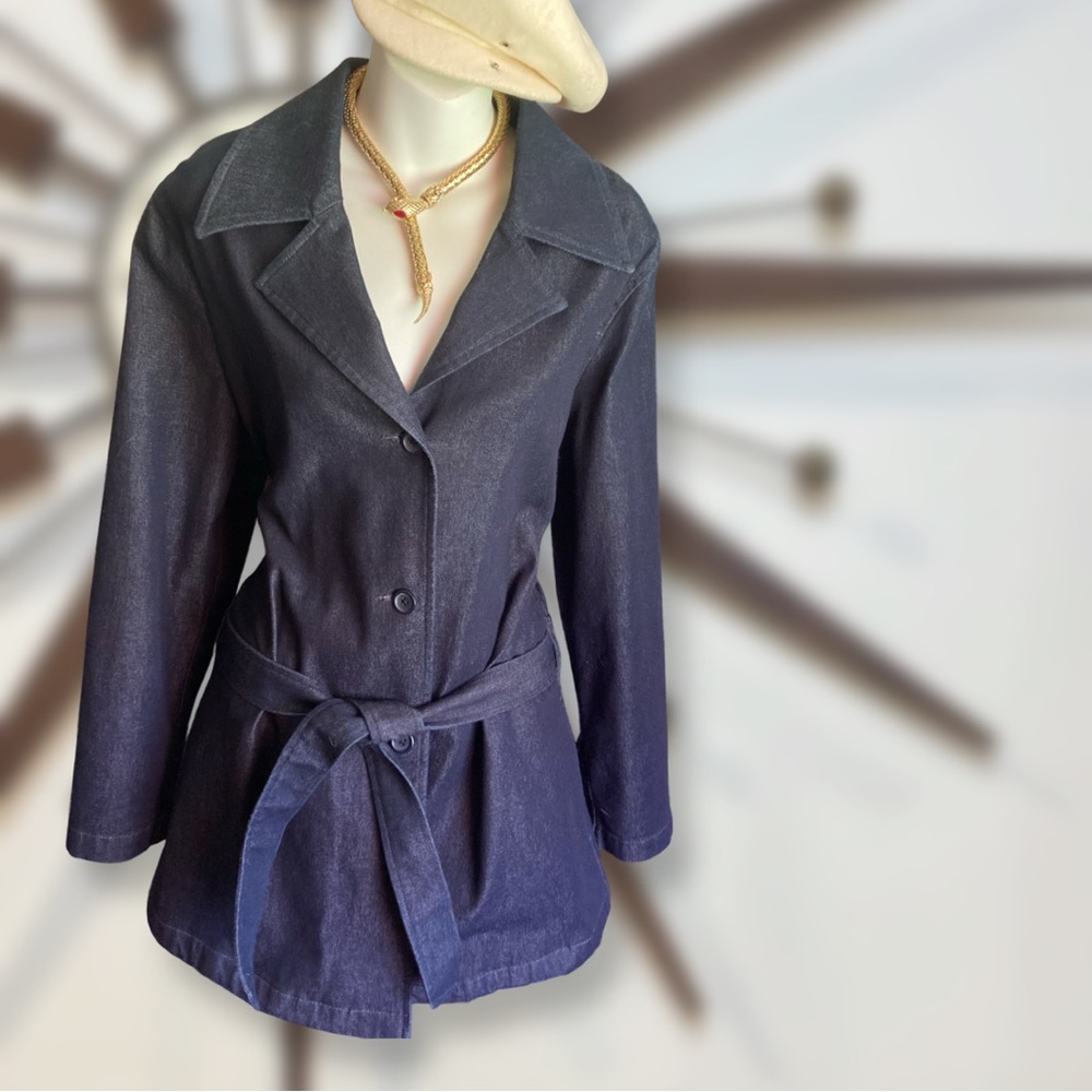 NWOT EDDIE BAUER Vintage inspired denim trench coat/blazer w/pockets